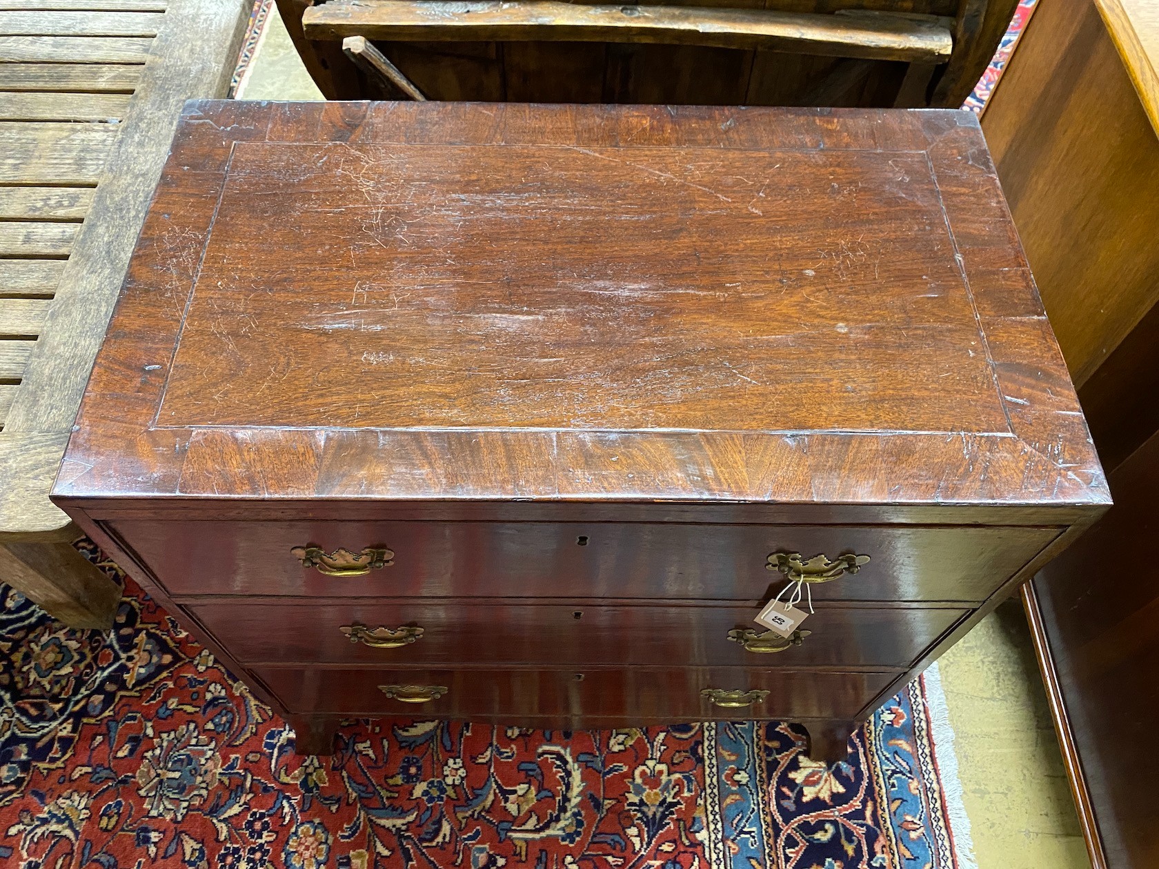 A small Regency mahogany three drawer chest, width 81cm, depth 46cm, height 81cm